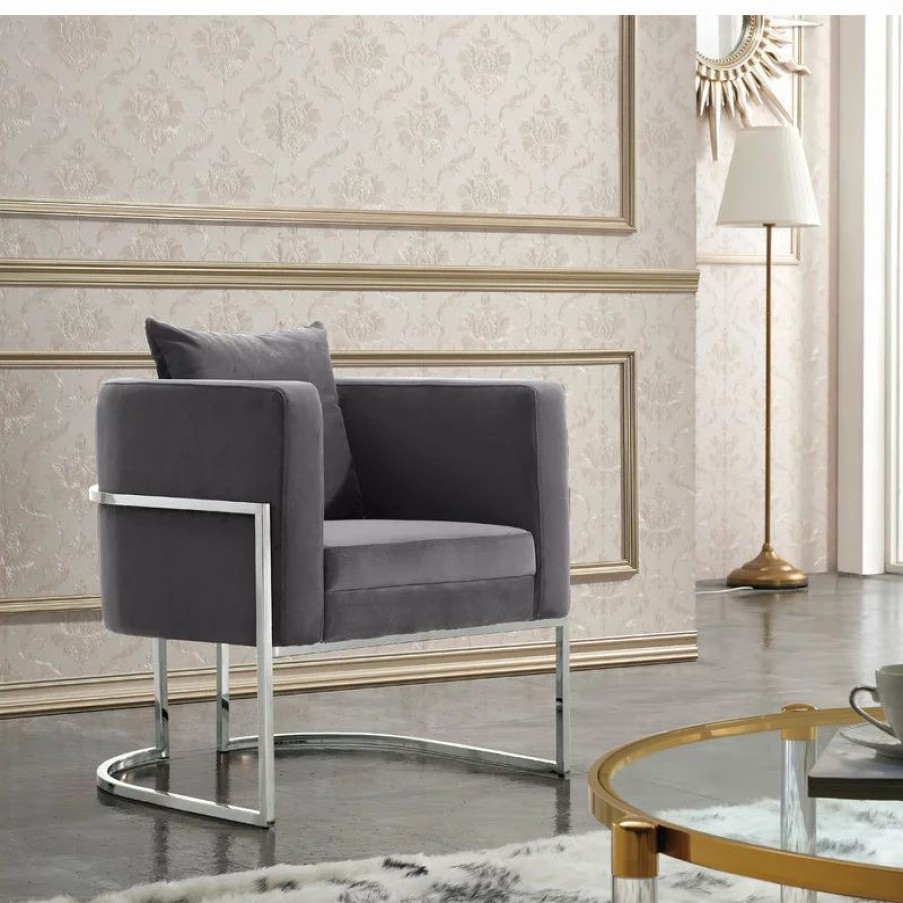 Chairs * | Meridian Furniture Pippa Velvet Accent Chair, Gray