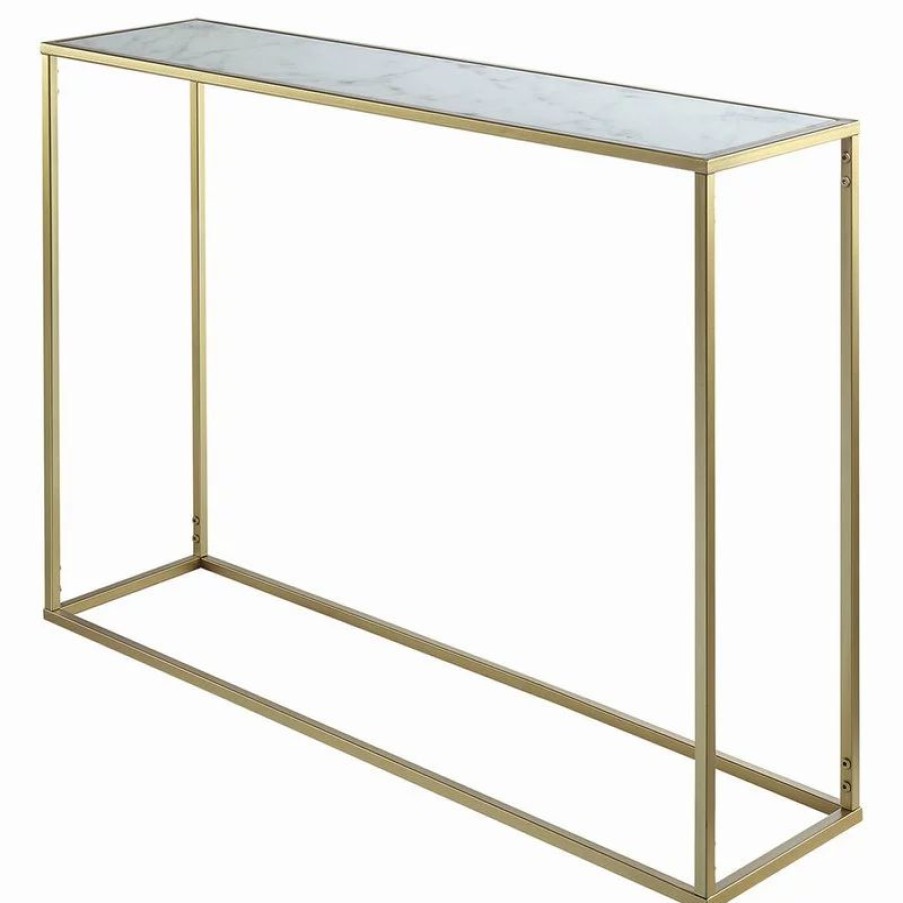 Console Tables * | Convenience Concepts Gold Coast Faux Marble Top Console Table In Gold Metal