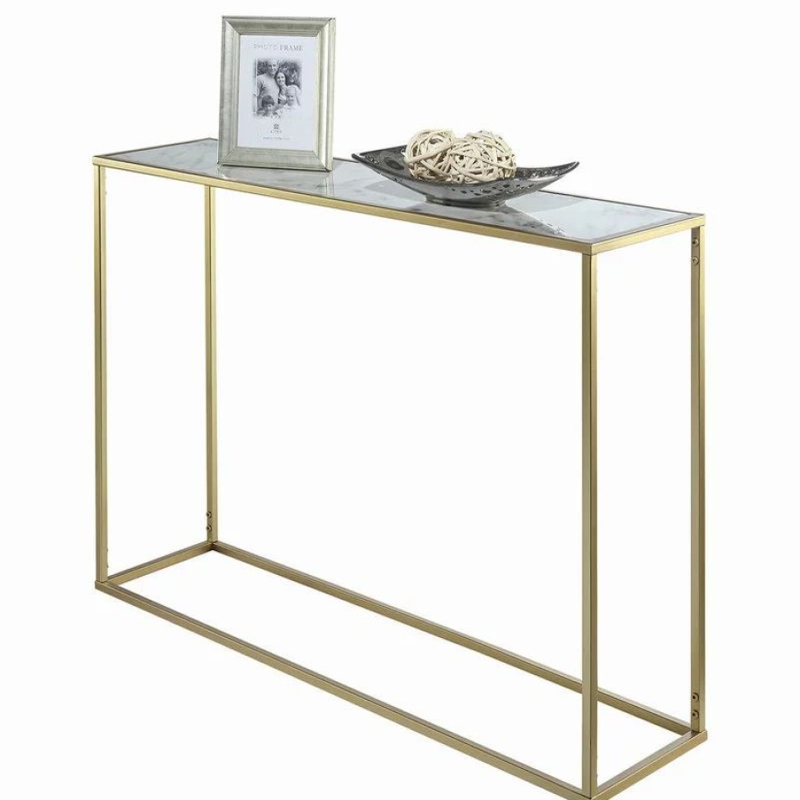 Console Tables * | Convenience Concepts Gold Coast Faux Marble Top Console Table In Gold Metal