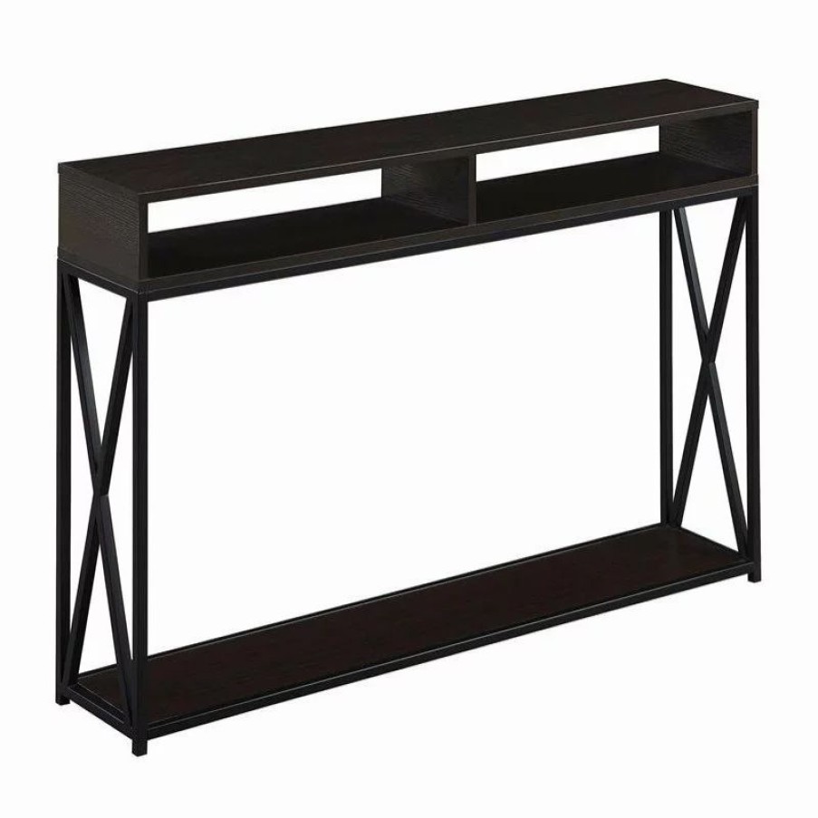 Console Tables * | Convenience Concepts Tucson Deluxe 2 Tier Console Table In Espresso Wood Finish And Black Frame