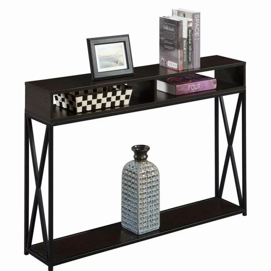 Console Tables * | Convenience Concepts Tucson Deluxe 2 Tier Console Table In Espresso Wood Finish And Black Frame