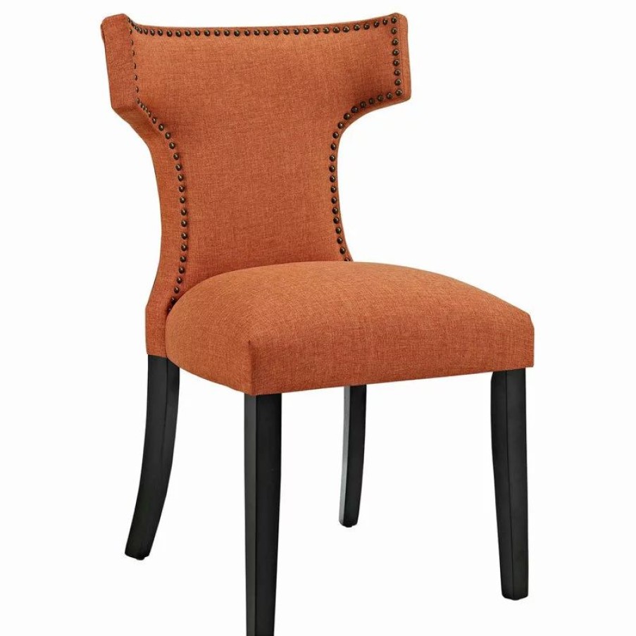 Chairs * | Lexmod Curve Upholstered Fabric Dining Chair, Orange