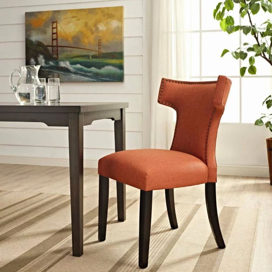 Chairs * | Lexmod Curve Upholstered Fabric Dining Chair, Orange