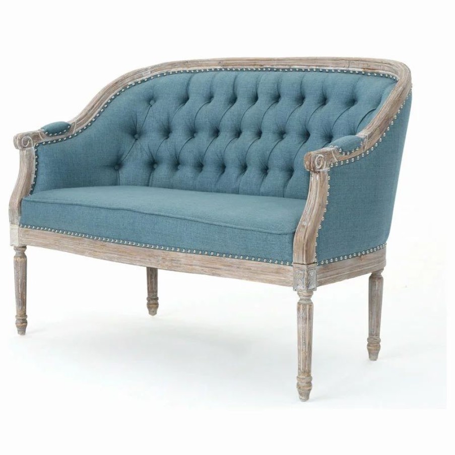 Sofas & Sectionals * | Gdfstudio Gdf Studio Megan Classical Tufted Loveseat, Blue, Fabric