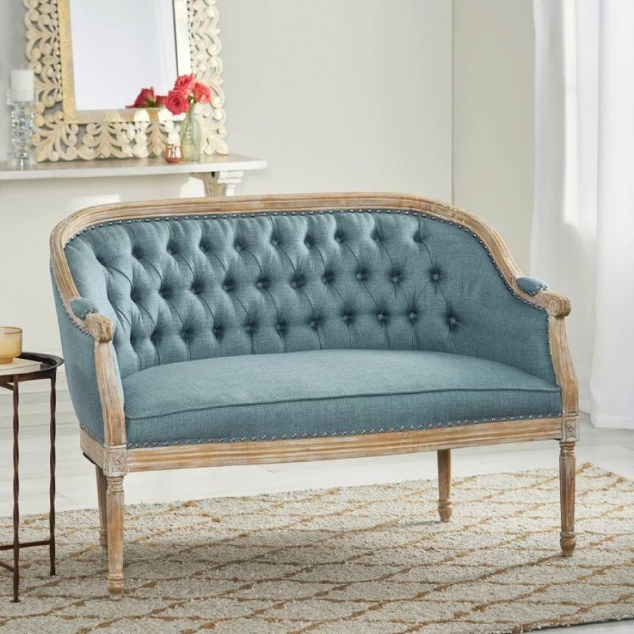 Sofas & Sectionals * | Gdfstudio Gdf Studio Megan Classical Tufted Loveseat, Blue, Fabric