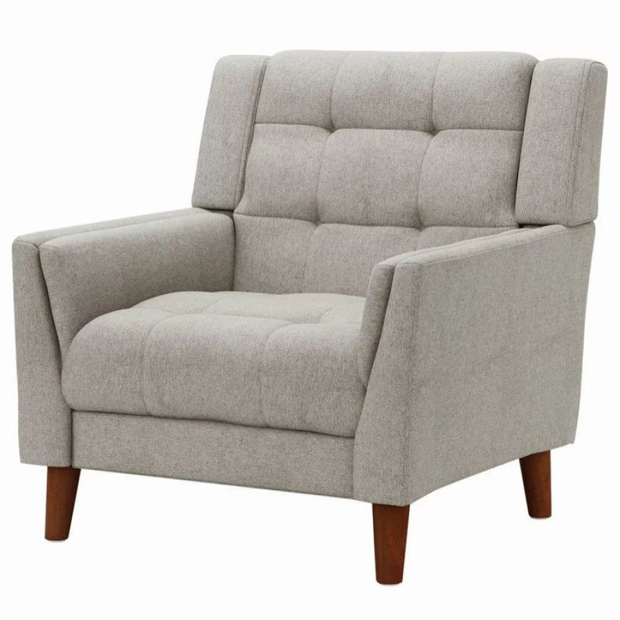 Chairs * | Gdfstudio Gdf Studio Evelyn Mid Century Modern Fabric Arm Chair, Beige/Walnut