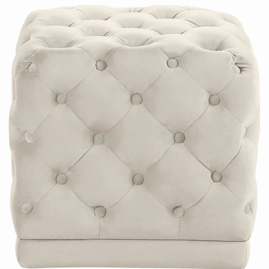 Footstools & Ottomans * | Meridian Furniture Stella Velvet Ottoman/Stool, Cream