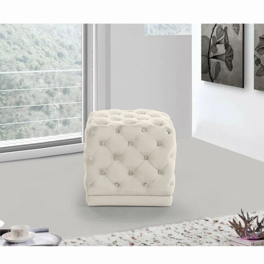 Footstools & Ottomans * | Meridian Furniture Stella Velvet Ottoman/Stool, Cream