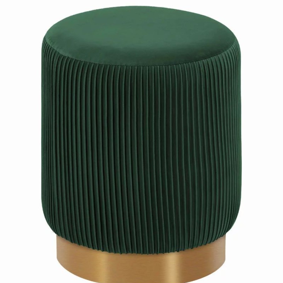 Footstools & Ottomans * | Duhome Elegant Lifestyle Round Pleated Golden Base Velvet Ottoman, Dark Green