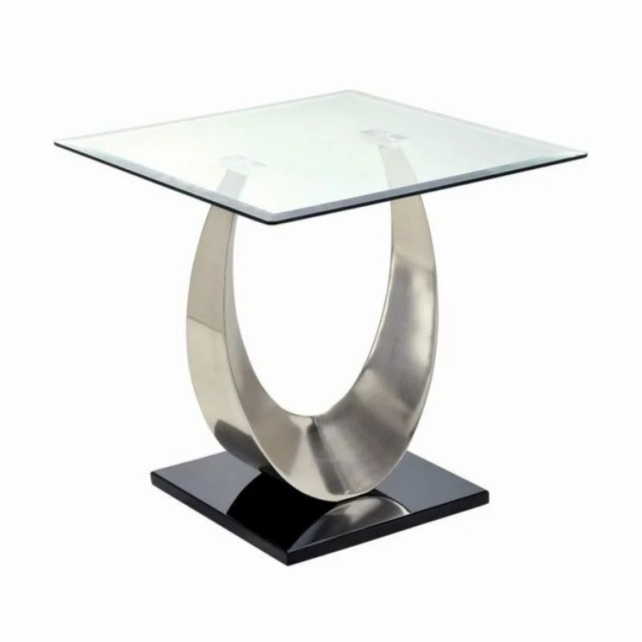 Coffee & Accent Tables * | Furniture Of America E-Commerce By Enitial Lab Furniture Of America Suse Glass Top End Table In Silver Satin Plated