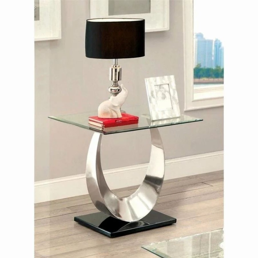 Coffee & Accent Tables * | Furniture Of America E-Commerce By Enitial Lab Furniture Of America Suse Glass Top End Table In Silver Satin Plated