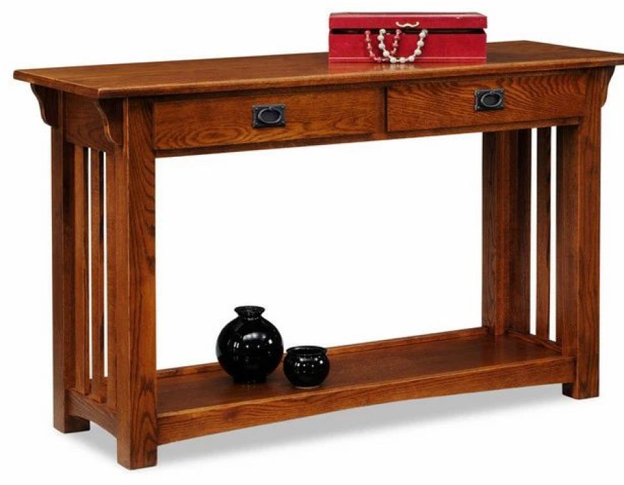 Console Tables * | Leick Home Leick Furniture Wood Mission Console Table With Drawers And Shelf In Oak