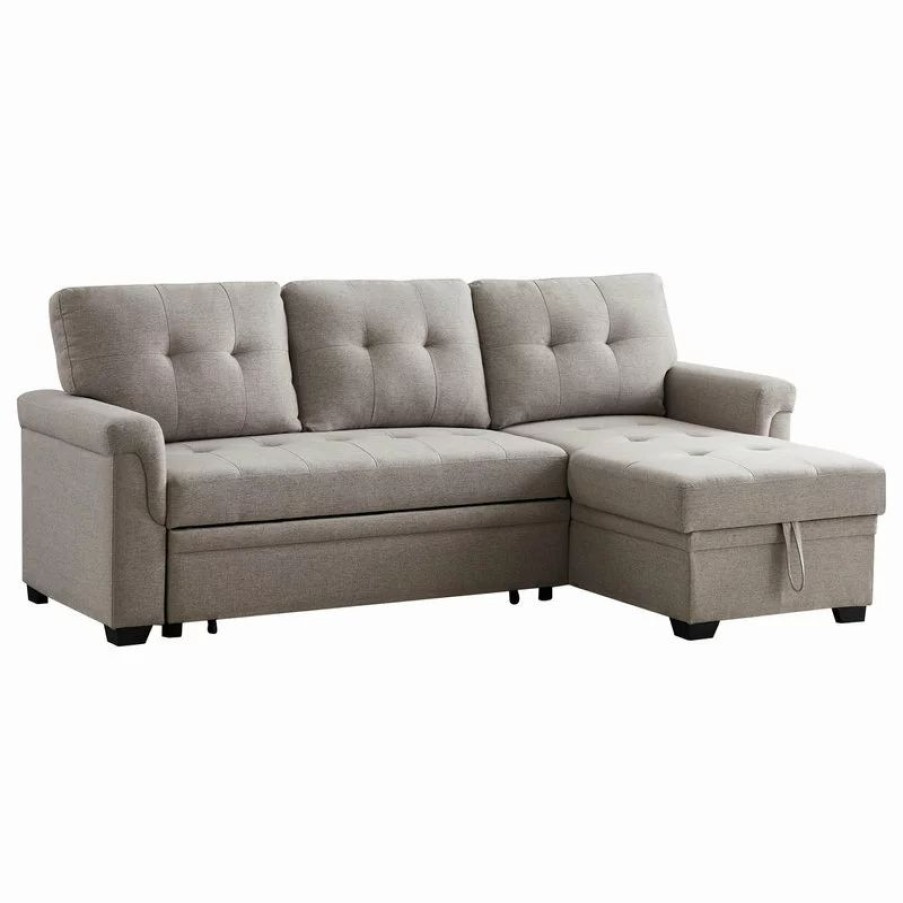 Sofas & Sectionals * | Lilola Home Hunter Light Gray Fabric Reversible Sleeper Sectional Sofa With Storage Chaise