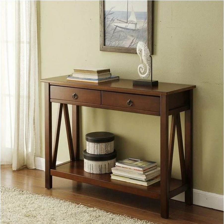 Console Tables * | Linon Home Decor Products Linon Titian Wood One Drawer Console Table In Brown