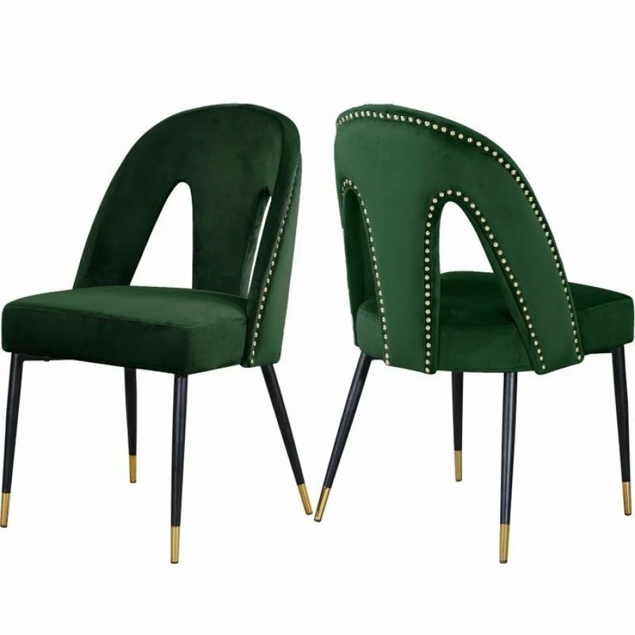 Chairs * | Mod The Roxy Dining Chair, Green, Velvet, Set Of 2