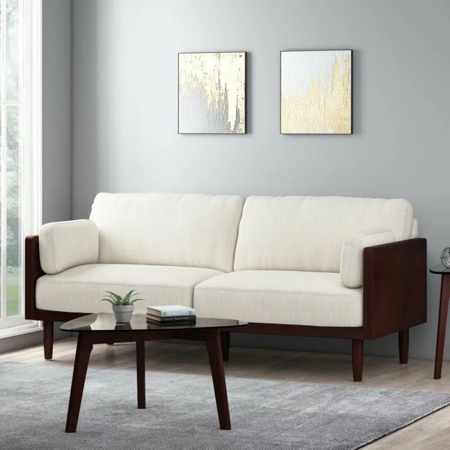 Sofas & Sectionals * | Gdfstudio Bagan Mid-Century Modern Upholstered 3 Seater Sofa, Beige + Dark Walnut