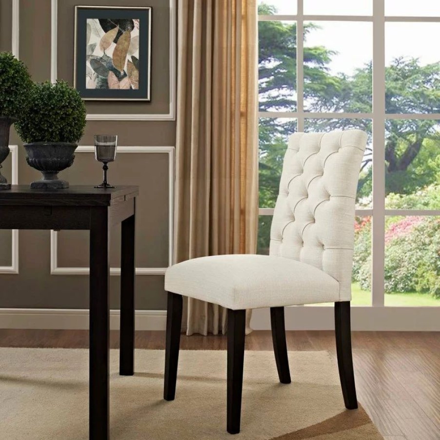 Chairs * | Lexmod Duchess Parsons Upholstered Fabric Dining Side Chair, Beige