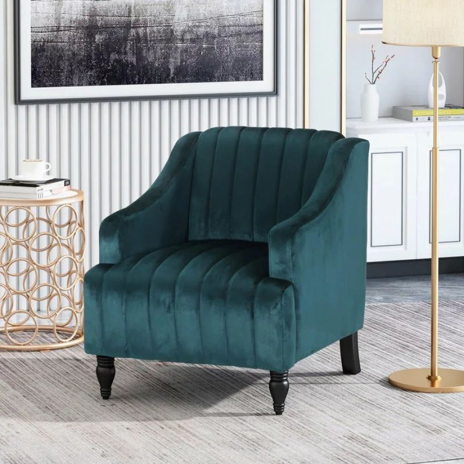 Chairs * | Gdfstudio Candice Glam Velvet Club Chair, Teal/Dark Brown