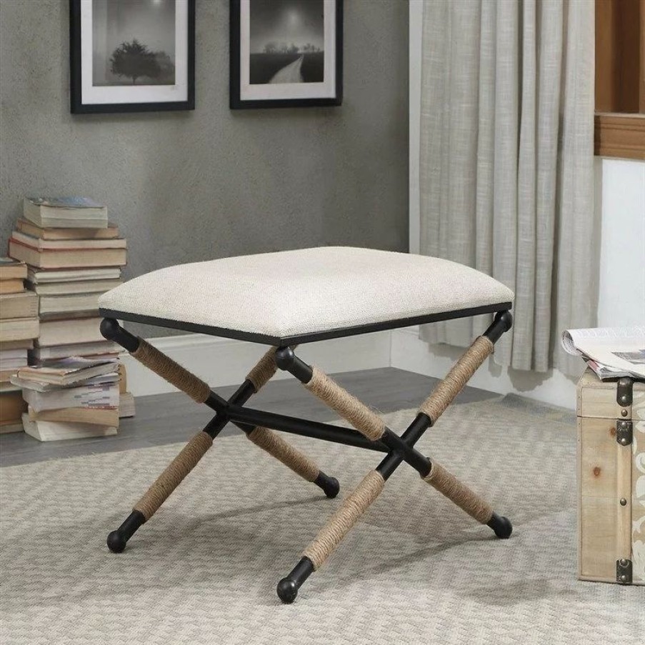 Footstools & Ottomans * | Linon Home Decor Products Linon Anna Campaign Metal Accent Stool In Black