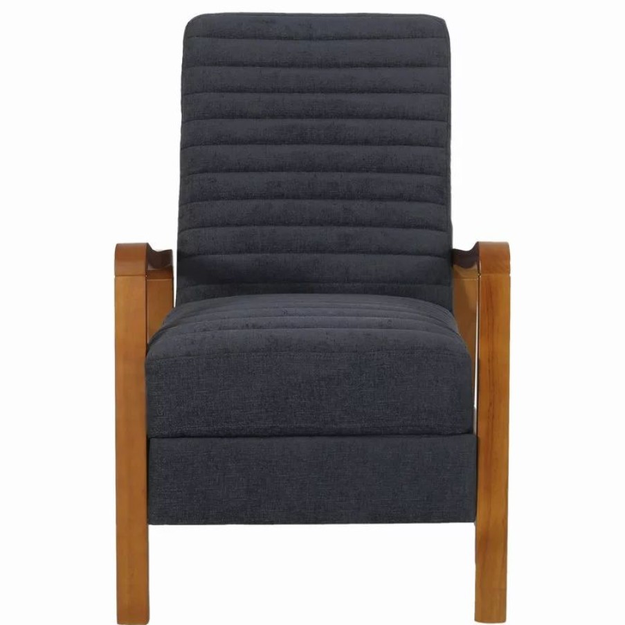 Chairs * | Gdfstudio Neihart Channel Stitch Pushback Recliner, Charcoal And Teak, Fabric