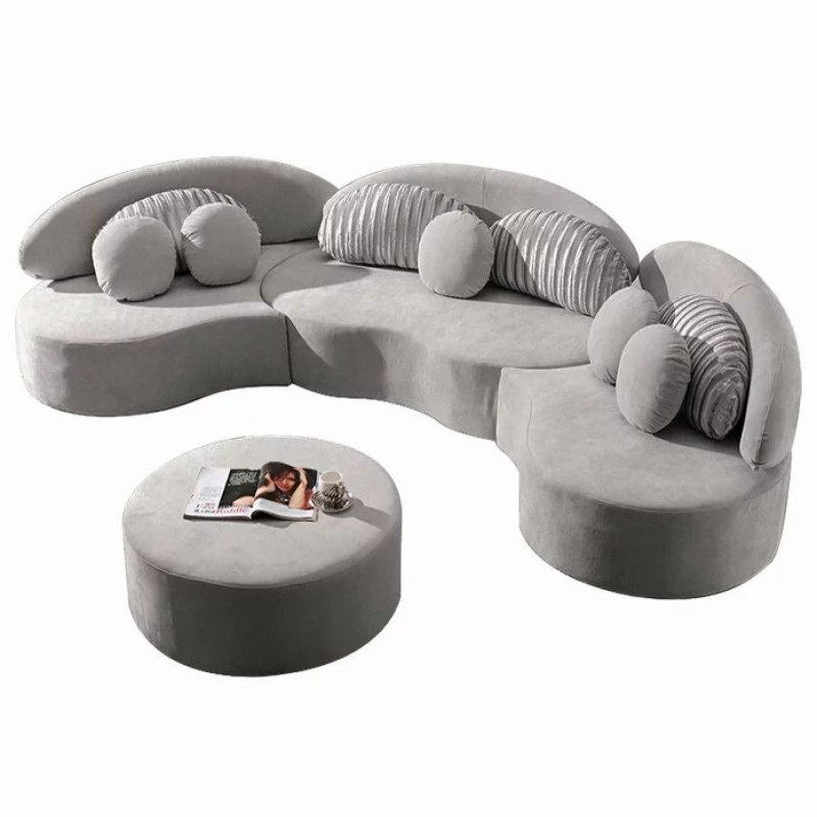 Sofas & Sectionals * | Homary Modern 7-Seat Modular Sofa Velvet Upholstered Modular Sofa With Ottoman & Pillow
