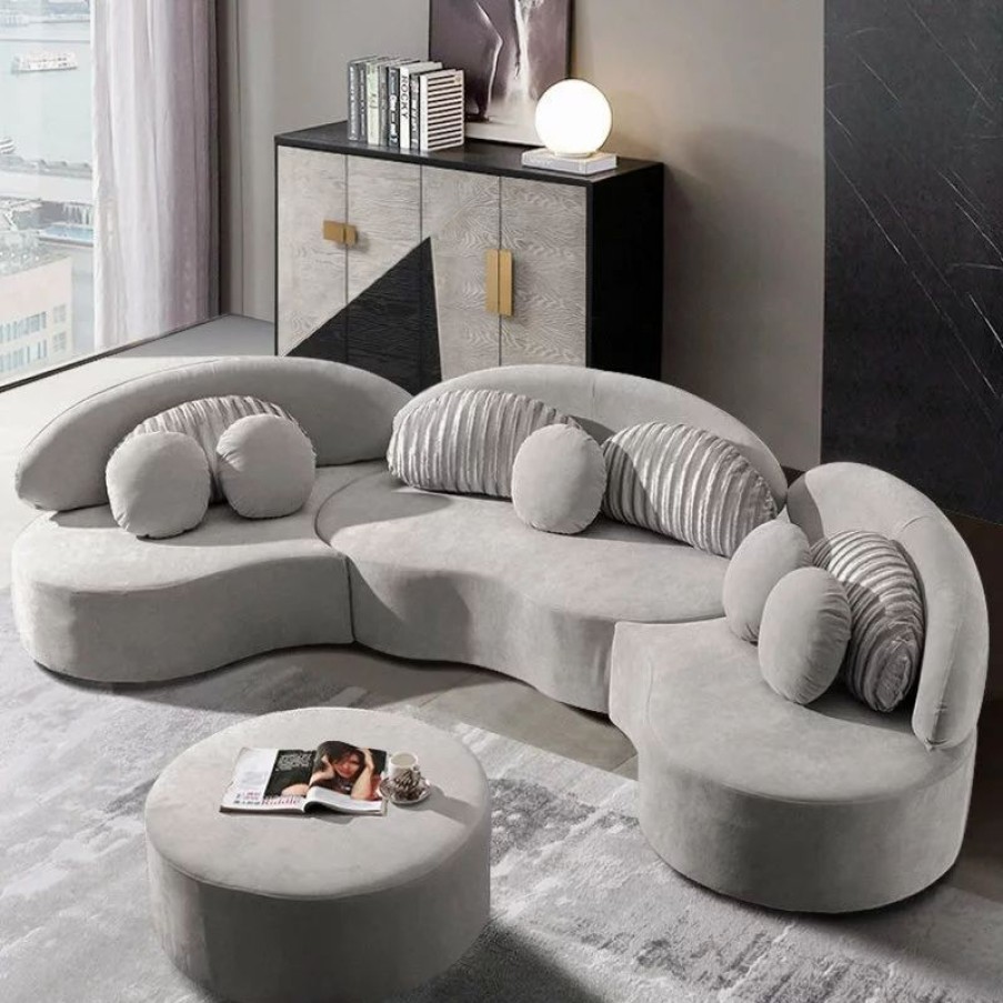 Sofas & Sectionals * | Homary Modern 7-Seat Modular Sofa Velvet Upholstered Modular Sofa With Ottoman & Pillow