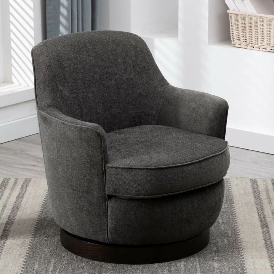 Chairs * | Comfort Pointe Reese Charcoal Wood Base Swivel Chair