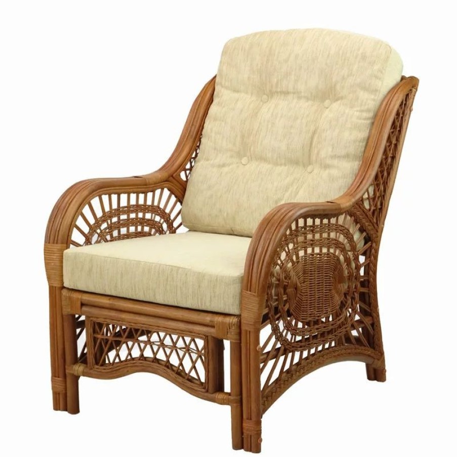 Chairs * | Rattanusa Malibu Lounge Armchair, Natural Rattan Wicker, Handmade, Cream Cushions
