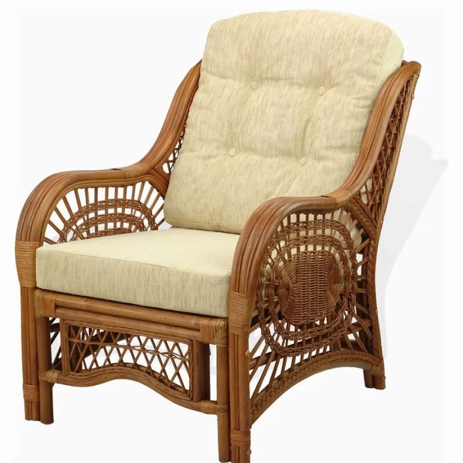Chairs * | Rattanusa Malibu Lounge Armchair, Natural Rattan Wicker, Handmade, Cream Cushions