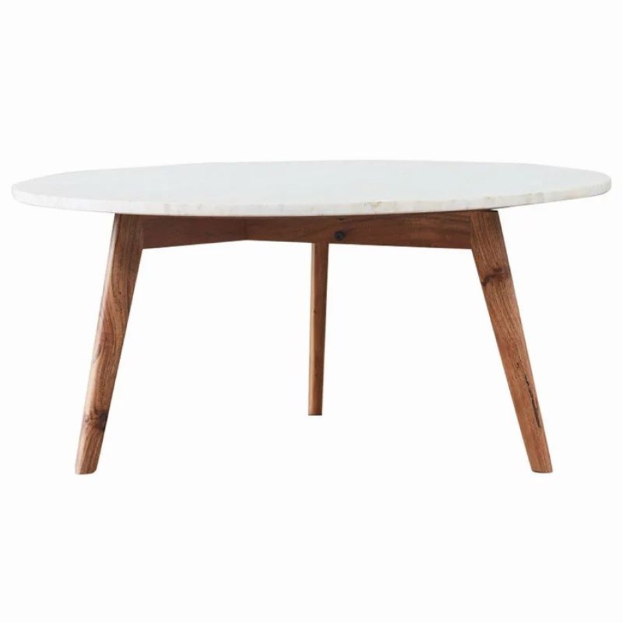 Coffee & Accent Tables * | Mod-Arte Nero White Authentic Marble Coffee Table, Round