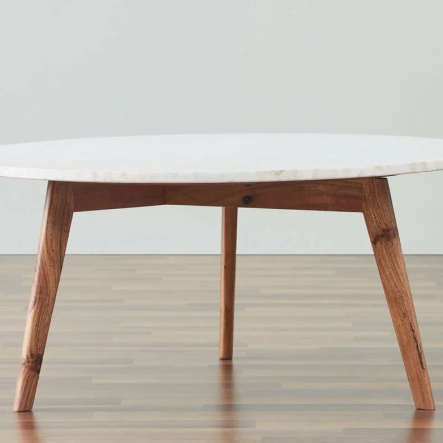 Coffee & Accent Tables * | Mod-Arte Nero White Authentic Marble Coffee Table, Round