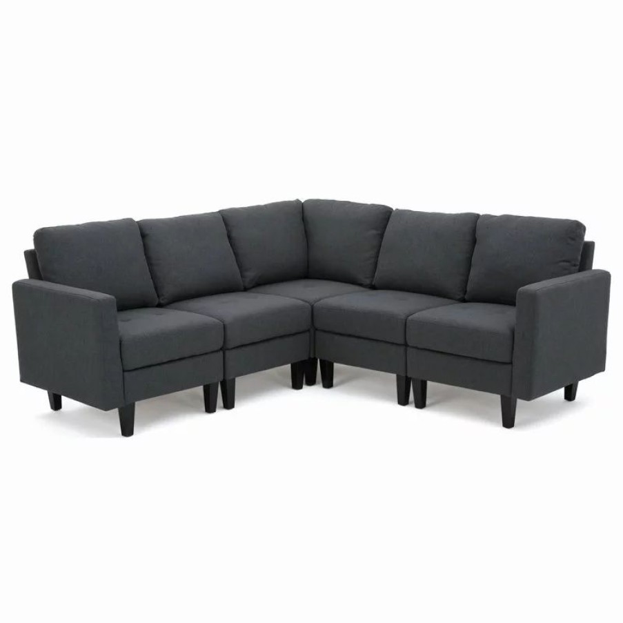 Sofas & Sectionals * | Gdfstudio Gdf Studio Carolina Fabric Sectional Couch, Dark Gray