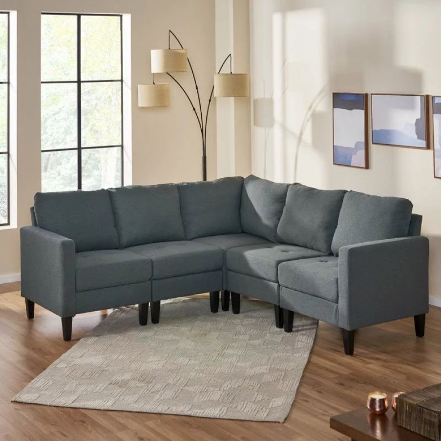 Sofas & Sectionals * | Gdfstudio Gdf Studio Carolina Fabric Sectional Couch, Dark Gray