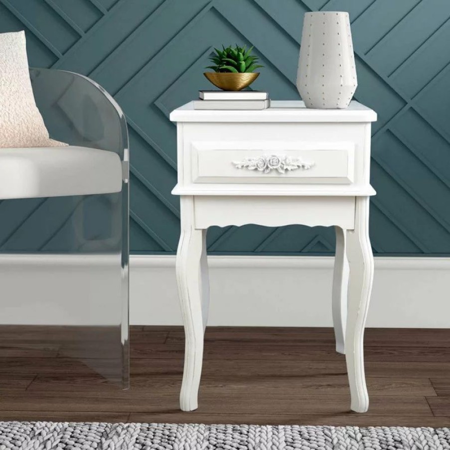 Console Tables * | Home Garden Collections White Wood Nightstand Queen Anne Style Mid Century Console Table