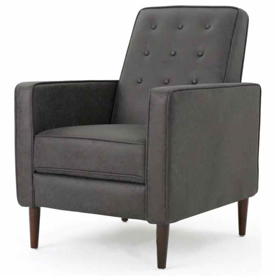 Chairs * | Gdfstudio Mason Mid-Century Modern Button Tufted Fabric Recliner, Microfiber/Slate, Single Chair