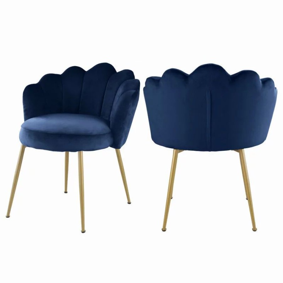 Chairs * | Mod The Perla Dining Chair, Navy, Velvet, Set Of 2
