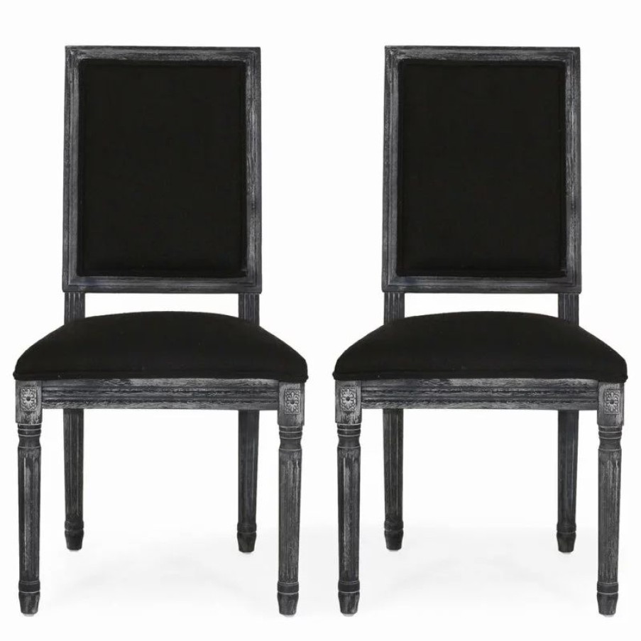 Chairs * | Gdfstudio Amy French Country Wood Upholstered Dining Chair, Set Of 2, Black/Gray