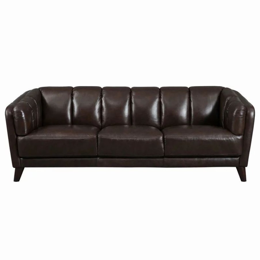 Sofas & Sectionals * | Kemp International Inc Frances Leather Craft Sofa, Dark Brown