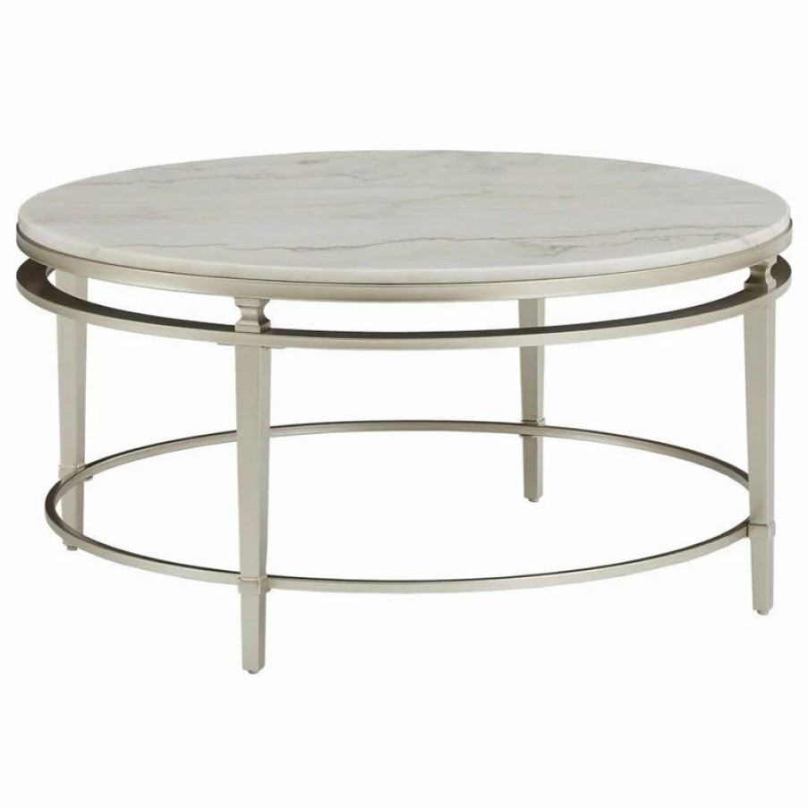 Coffee & Accent Tables * | Inspire Q Milroy Champagne Silver Finish Marble Top Coffee Table