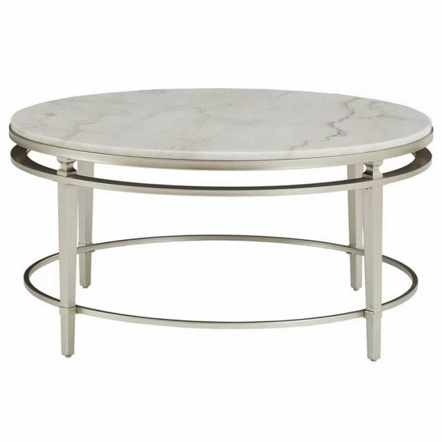 Coffee & Accent Tables * | Inspire Q Milroy Champagne Silver Finish Marble Top Coffee Table