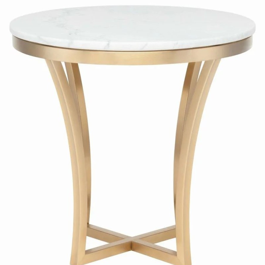 Coffee & Accent Tables * | Nuevo Aurora Marble Side Table, White Marble Brushed Gold Base