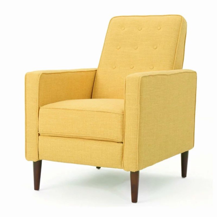Chairs * | Gdfstudio Mason Mid-Century Modern Button Tufted Fabric Recliner, Fabric/Muted Yellow, Single Chair