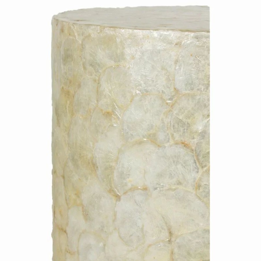 Coffee & Accent Tables * | East At Main'S Sable Off-White Wood And Capiz Round Accent Table