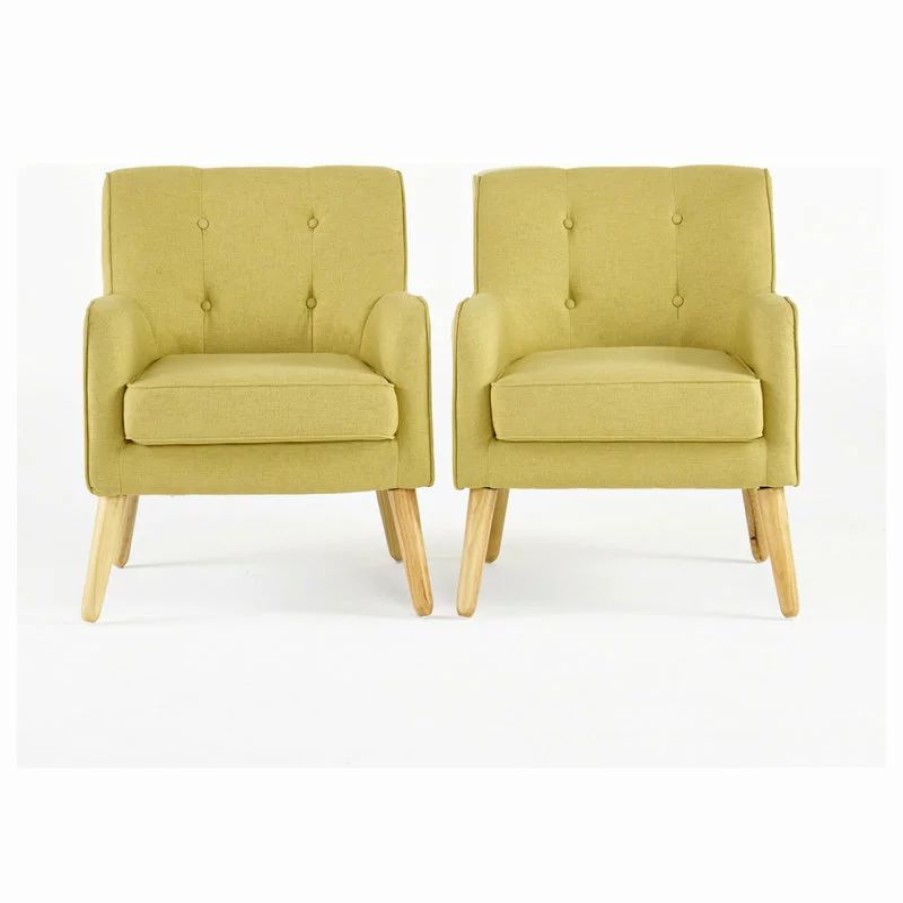 Chairs * | Gdfstudio Gdf Studio Fontinella Mid-Century Modern Fabric Tufted Arm Chair, Verdure Yellow, Set Of 2