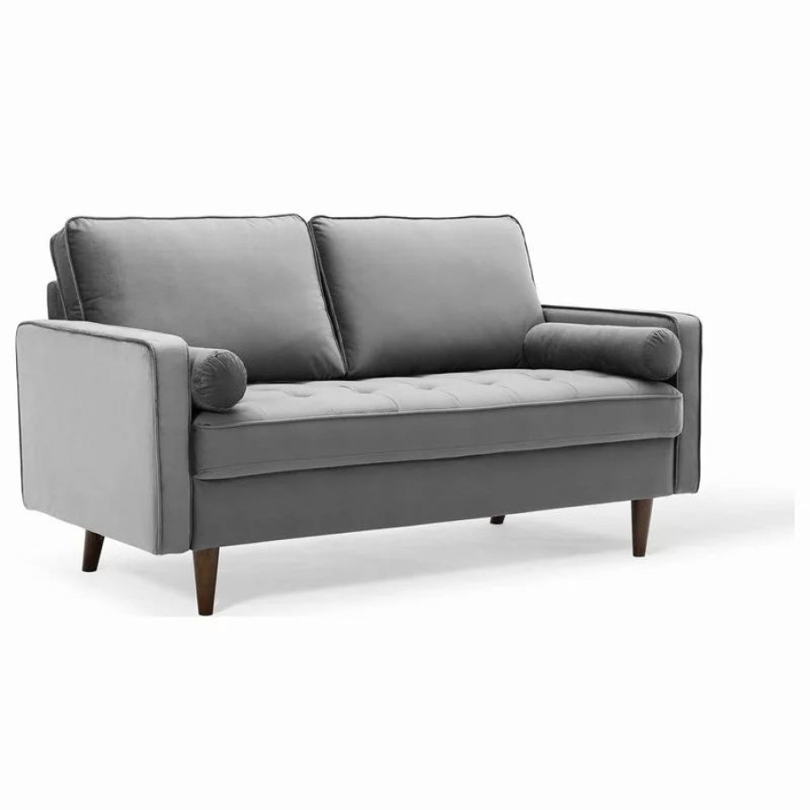 Sofas & Sectionals * | Lexmod Valour Performance Velvet Loveseat, Gray