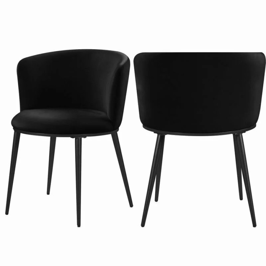 Chairs * | Meridian Furniture Skylar Dining Chair, Set Of 2, Black Velvet, Matte Black Iron Legs