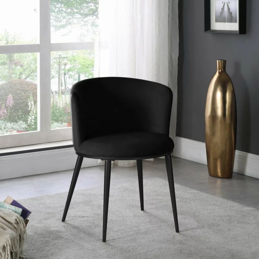 Chairs * | Meridian Furniture Skylar Dining Chair, Set Of 2, Black Velvet, Matte Black Iron Legs