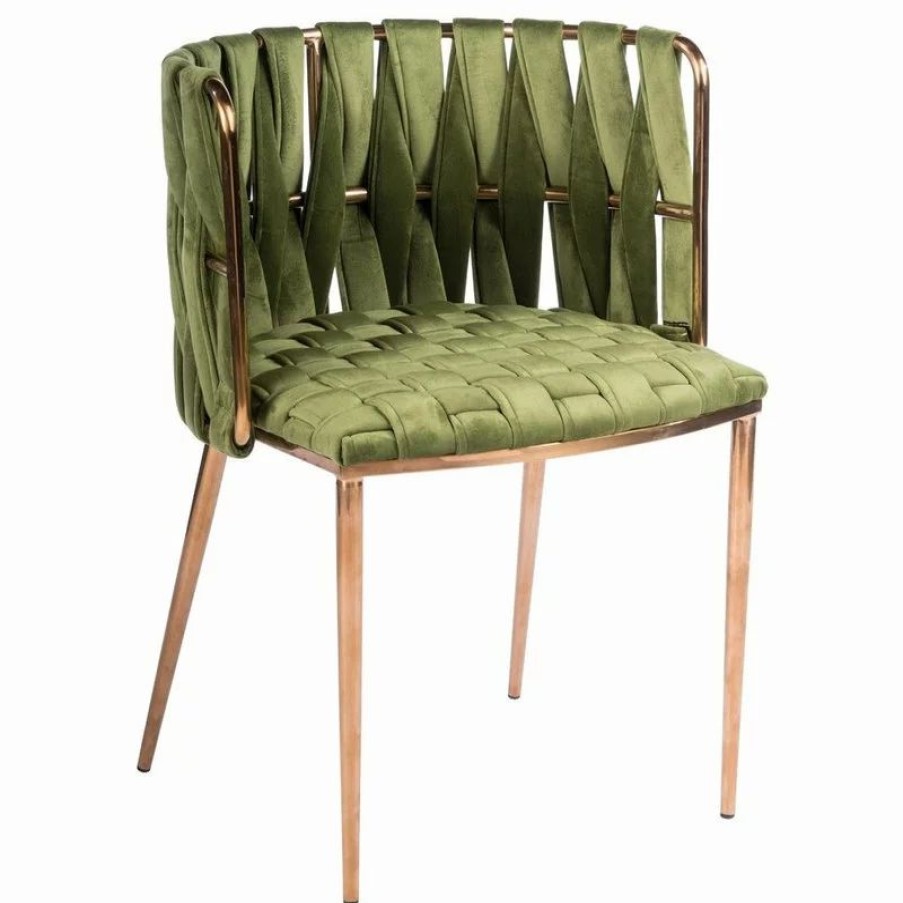 Chairs * | Mod The Eterno Dining Chair, Green And Gold, Velvet