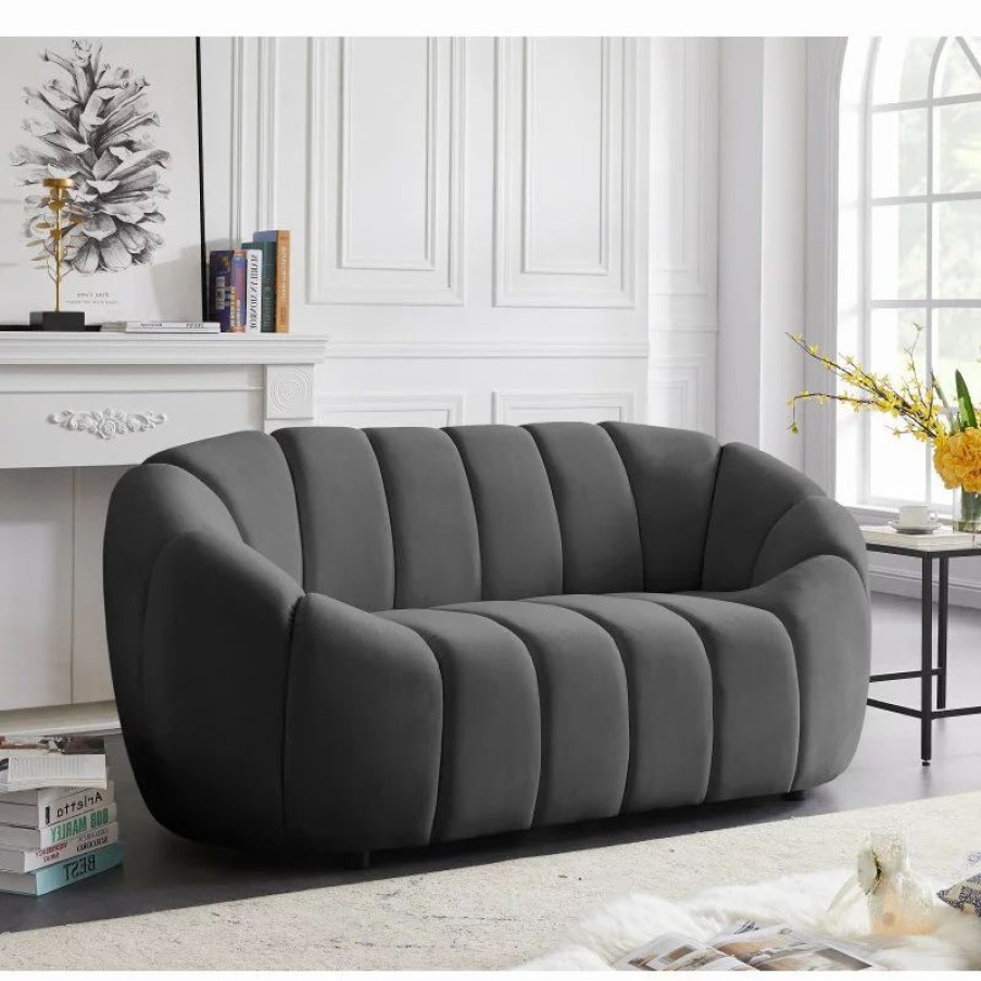 Sofas & Sectionals * | Meridian Furniture Elijah Velvet Upholstered Loveseat, Gray