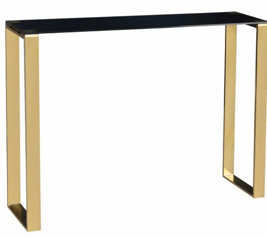 Console Tables * | Cortesi Home Remini Narrow Contemporary Glass Console Table In Polished Gold Fin